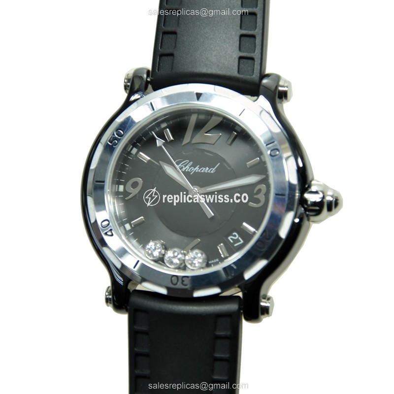 Chopard Happy Sport Quartz - Black Dial - Steel Case - Black Rubber - Buckle Clasp